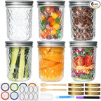 Mason Jars 16oz,Canning Jars with Metal Airtight Lids and Bands,Wide Mouth Mason Jars Ideal for Spice, Jam, Honey, Jelly, Yogurt, overnight oats,Meal Prep, Wedding Favors,6Pack