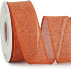 Ribbli Orange Burlap Wired Ribbon,1-1/2 Inch x 10 Yard,Wired Edge Ribbon for Big Bow,Wreath,Tree Decoration,Outdoor Decoration