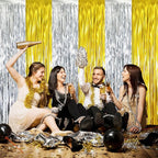 GOER 6.4 ft x 8.2 ft Metallic Tinsel Foil Fringe Curtains Party Backdrop Party Streamers for Birthday,Graduation,New Year Eve Decorations Wedding Decor (2 Pcs,Gold&Silver)