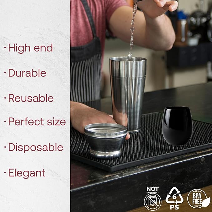 Smarty Had A Party 12 oz Black Disposable Stemless Wine Glasses (64) – Fancy Plastic Cups for Parties & Weddings – Outdoor Cocktail Glasses; Cocktail Glasses Disposable Classy; Unbreakable Glasses