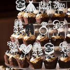 Gyufise 30Pcs She Said Yes Cupcake Toppers Glitter Diamond Ring I Do Love Cupcake Picks Miss to Mrs He Asked Bridal Shower Wedding Engagement Bachelorette Cake Decoration Silver