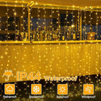 Ollny 2 Pack Curtain String Lights Warm White, 400LED 6.6x6.6ft Fairy Lights With Remote 8 Modes, Hanging Outdoor Waterproof, USB Power Wall for Bedroom Indoor Backdrop Window
