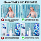4 Pack 3.3x8.2 Feet Light Blue Foil Fringe Backdrop Curtains, Tinsel Streamers Birthday Party Decorations, Fringe Backdrop for Graduation, Baby Shower, Gender Reveal, Disco Party