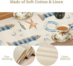 Blue Beach Table Runner, Tropical Ocean Coast Table Runner, Seashell Seasonal Nautical Restaurant Coffee Table Decorations for Home Holiday Party Indoor Outdoor 13x108 Inch