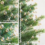 Christmas Garland, 9.8Ft Crystal Glass Beads Strands, 100pcs 10mm Faceted Waterdrop Glass Beads Hanging Ornament for Christmas Tree Centerpieces Wedding Party Decorations (Gold)
