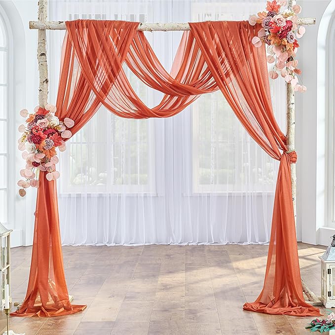 Arch Drapes for Wedding Arch Draping Fabric Terracotta Sheer Backdrop Curtain for Ceremony Bridal Party Decor 19Ft Length x 28" Width 2 Panel