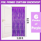 6 Pack Purple Foil Fringe Curtains Backdrop, 3.28 x 8.2 Ft Metallic Streamers Tinsel Curtains Background for Photo Booth, Birthday, Weddings, Carnivals, Graduation, Themed Party Decorations