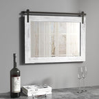 COGOOD Farmhouse Barn Door Mirror - 28" x 20" Rustic Wood Framed Wall Mirror for Bathroom, Living Room, Entryway Wall Decor (White)