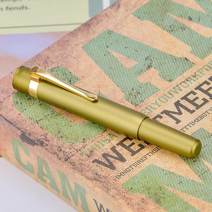 HONG DIAN M2 Black Forest Mini Fountain Pen, Medium Nib & Sleek Shape Aluminium Short Pocket Travel Pen (Olive Green)