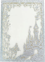 20PCS Castle Pocket Invitations, Quinceanera Invitations with Envelopes, Princess Invitation, Laser Cut quince invites (glitter silver)