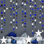 46Ft Navy Blue Black Silver Circle Dots Garland Royal Blue Black Polka Dots Streamer for Birthday Graduations Wedding Bridal Baby Shower Nautical Ahoy Achor Pirate Theme Party Decorations Supplies