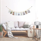 Hanging Photo Display Wall Decor, 3PCS Boho Wooden Bead Garland Collage Picture Frame with 9 Wood Clips for Bedroom, Living Room, Office, Dorm Decor, Photos Holder Teen Girl Gifts