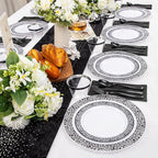 WELLIFE 350Pcs Black Plastic Dinnerware and Napkins Party Supplies Include:50 Dinner Plates, 50 Dessert Plates, 50 Napkins, 50 Cups and 50 Plastic Cutlery