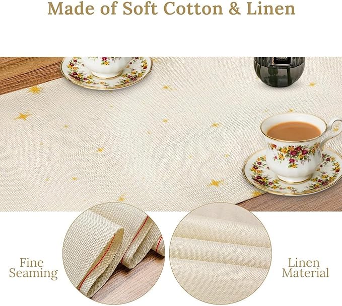 Mushroom Kitchen Table Runner, Gothic Moon Star Plants Witchy Moonlit Flower Butterfly Table Runner for Kitchen Dinner Living Room Drapes, 13x120 Inch White
