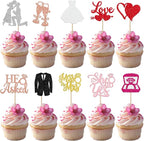 30 Pack Bride to be Cupcake Toppers Glitter Diamond Ring Love I Do Cupcake Picks Miss to Mrs He Asked She Said Yes Bridal Shower Wedding Engagement Bachelorette Cake Decorations Party Colorful