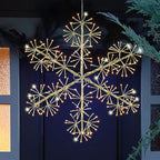 30’’ Christmas Snowflake Lights Outdoor, Pre-lit 240Pcs Warm White LEDs Hanging Golden Snowflake Decoration for Home Indoor Outdoor Window Silhouette