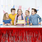4 Pack Metallic Foil Fringe Tinsel Table Skirts,29x108 Inch Party Disposable Table Skirt Banner for Hotel Banquet Parade Floats Mardi Gras Holiday Birthday Wedding New Year Party Decoration(Red)