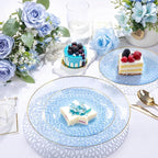 Rubtlamp 60 Pieces Blue Gold Plastic Plates - 10 inch Blue Plastic Dinner Plates - Hammer Pattern Design - Fancy Clear and Gold Disposable Plates Ideal for Wedding & Party