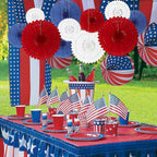 18 Pcs Red White Blue Hanging Paper Fan, Hanging Honeycomb Round Paper Fans for Weddings, Birthdays, Independence Day, Classroom, Events Ceiling Party Supplies Decorations