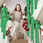 72 Feet Christmas Tinsel Garland Shiny Metallic Tinsel Twist Garland Streamers Ornaments Long Glitter Christmas Tree Hanging Decorations for Party Holiday Wedding Birthday Tree Wall Rail (Green)