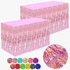 Pink Streamers Party Decorations, 2 Packs Pink Table Skirts Metallic Foil Fringe Tinsel for Birthday Bachelorette Girl Baby Shower Fiesta Float Parade Graduation Party Supplies -29x108Inch