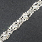 PEARLY JUN 1 Yard Pearl Rhinestone Trim Chain Silver Crystal Fringe Diamond Applique Ribbon String Tassel Strip for Sewing Wedding Dress Crafting Crafts Flower Embellishments