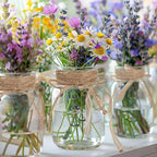 Vintage Glass Flower Vase，24 Pack Farmhouse Transparent White Glass Centerpiece Vases Mason Jars for Weddings, Parties & Home Decor Bulk (24, Transparent)