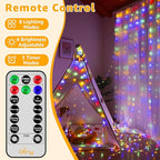 Ollny Curtain Lights 300 LED 9.8FT x 9.8FT, Connectable IP67 Waterproof Outdoor Christmas Curtain Lights with Remote, Plug-in Untangle Fairy Lights with 8 Modes&Timers for House Decor(Multicolored)