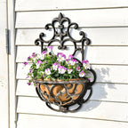 Sungmor 2 Pack Wall Hanging Planter Basket with Fabric Liner, Antique Victoria Style Cast Iron Wall Planter Holder, Outdoor Railing Fence Balcony Metal Hanging Basket Half Round Flower Pots