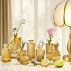 Amber Gold Glass Bud Vases Set of 24, Vintage Small Vases for Flowers, Clear Crystal Mini Style in Bulk, Small Flower Glass for Centerpieces Wedding Decorations Home Party Decor
