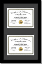 Creative Picture Frames 14X20Bk-B Black Vertical Double Diploma Frame With 2 Opening Black Mat, Holds 2-8.5X11-Inch Documents With Wall Hanger