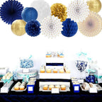 Navy-Blue White Gold Party-Decorations - 20pcs Graduation 2025 Paper Lanterns Fans,Tissue Pom Poms,Honeycomb Ball,Birthday Bridal Celebration Bachelorette Baby Shower Wedding Homecoming Decor Burgleda