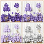 Amandir 153pcs Purple Balloon Garland Arch Kit, Different Sizes 18 12 10 5 inch Lavender Latex Metallic Confetti Silver Balloons for Girls Women Wedding Birthday Baby Shower Party Decorations Supplies