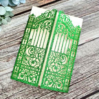 MillaSaw Glitter Green Gate Invitation Sleeve, Laser Cut Catle Invitation For Quinceanera Ball Wedding Bridal Shower Valentine Birthday Christmas 25 Sets (green glitter, 4.9"x7.1")