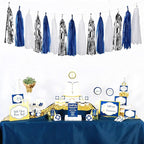 Navy Blue White Silver Party Decorations,23pcs Kit Graduation 2025 Tissue Paper Pom Poms Streamers,Tassel Garland Banner Flowers,Men Birthday Bachelorette Baby Shower Christmas Decor Lasting Surprise