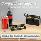 12 Pcs Black Mirrored Reserved Table Signs, 6" x 2" Double Sided Letters, Acrylic Reserved Table Tent Signs with Cleaning Cloth for Wedding Restaurant Ceremony Party Banquet Chairs