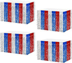 4P Wavy Metallic Tinsel Foil Fringe Table Skirts for Rectangle Tables Backdrop Garland Curtains for Parade Floats Wedding Birthday Parties Decoration Graduation 2025 Christmas (Red Blue White)