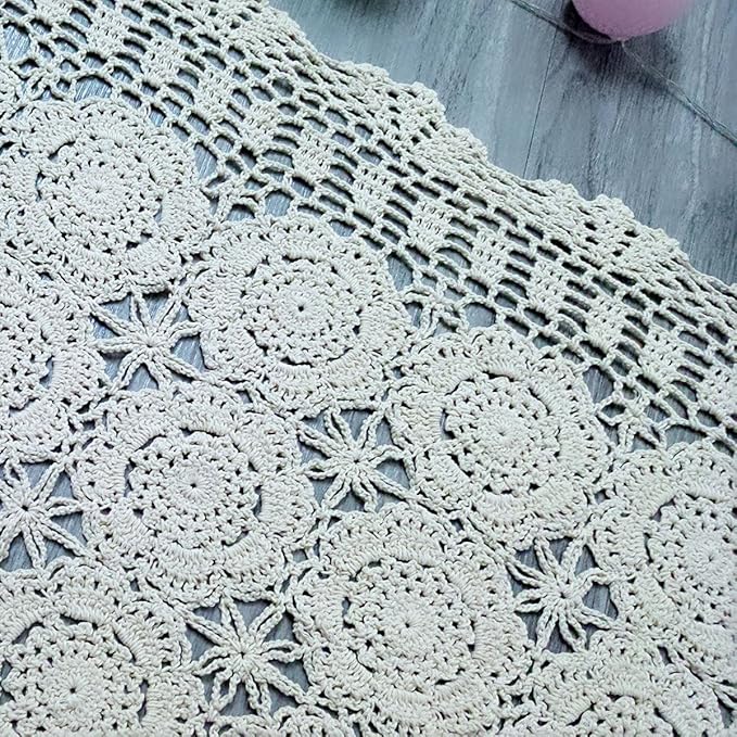 Cotton Handmade Crochet lace Table Runners Rectangular Tablecloth Doilies Doily Table Dresser Scarf Décor,19x35Inch,Beige