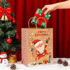 LYLIN 10Pcs Kraft Christmas Gift Bags, Christmas Tote Bags with Handles for Holiday, Reusable Xmas Treat Bags for Wrapping Gifts, Party Favors and Holiday Decor (5 Medium, 5 Small)