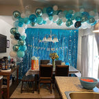 Foil Fringe Curtains Party Decorations - Melsan 3 Pack 3.2 x 8.2 ft Tinsel Curtain Party Photo Backdrop for Birthday Party Baby Shower or Graduation Decorations April fool's Day Decorations Teal