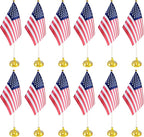 12 Pack USA US Desk Flags,Small Mini American Deluxe Table Flags Set with Stand Base，8.2 x 5.5 inches Miniature Desktop Flag