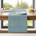 ZeeMart Linen Textured Border Table Runner, 14 x 108 Inch Blue, Farmhouse Style Dusty Blue Table Runners 108 Inches Long, Easy Care Everyday Polyester Table Runner