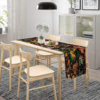 Nature Mushroom Table Runner,Retro Boho Floral Botanical Plant Forest Pattern Print Tablecloth Burlap for Hotel Indoors Outdoor Dining Room Kitchen Holiday Party, 13x90in