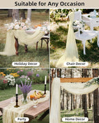 Beige Cheesecloth Table Runner 120 Inch, Summer Boho Gauze 10 FT, Rustic Cheese Cloth Table Runner for Wedding, Baby Bridal Shower, Party, Farmhouse Centerpiece Home Decorations