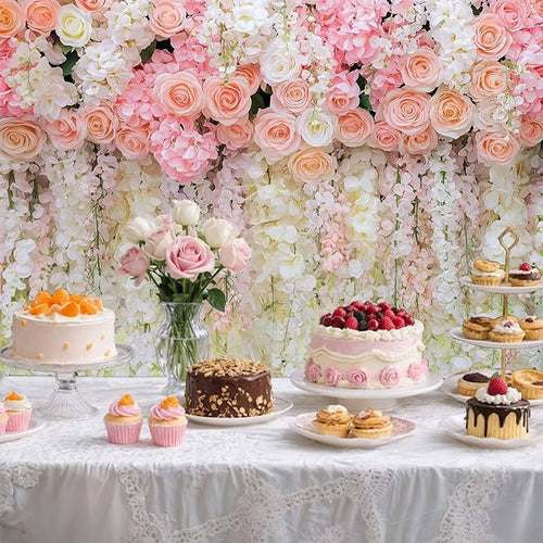 12x10ft Pink Rose Flower Wedding Photography Backdrop Spring Floral Photography Backdrop Valentine's Day Mother's Day Girl Birthday Baby Shower Wedding Bridal Party Banner Photo Booth Props Background