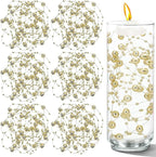 50 PCS Artificial Floating Beads for Centerpieces Vases, Gold 8+3mm String Beads for Wedding Party Faux Pearl String for Decorating, String Pearls for Crafts Vase Filler