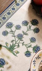 patdrea Designer Blue Rustic Elegant Floral Patterned Linen Table Runner 71 Inch Long,Wrinkle Resistant Table Mat,Decoration for Kitchen Dining and Coffee Tables Banquet Christmas , 12"x71"