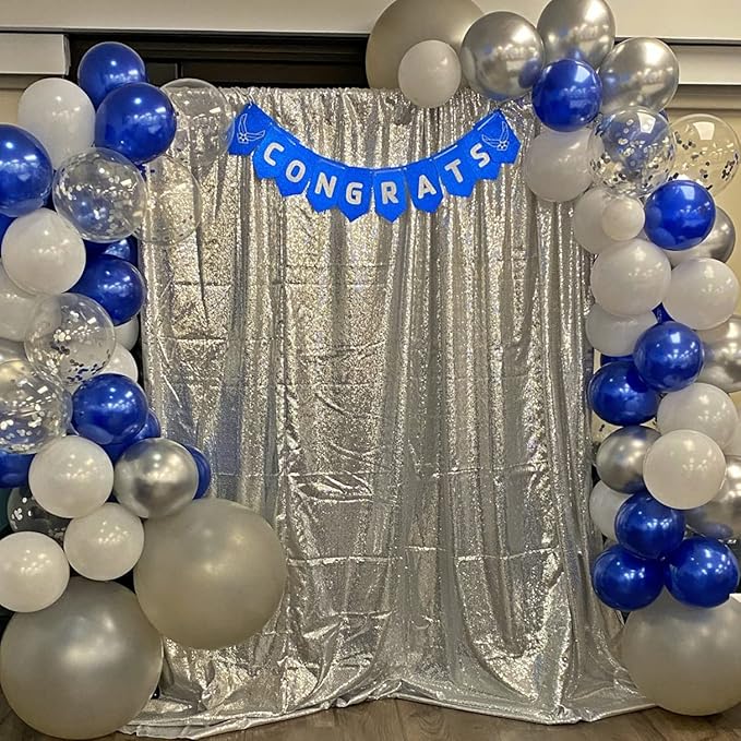 Poise3EHome 8Ft x 10Ft Silver Sequin Backdrop, Glitter Thick Satin Sequin Background Drapes, Sequence Xmas Thanksgiving Backdrop for Wedding Party Holiday Festival Decor