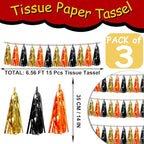 3P Orange Gold Black Metallic Fringe Tassel Banner Garland Foil Tinsel Streamer Wall Hanging Curtain Backdrop Banner for Parade Floats, Graduation Decorations, Halloween, Christmas Decorations