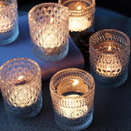Clear Glass Votive Candle Holders, 12 pcs 3 Patterns Tealight Candle Holders for Wedding Table Centerpiece Birthday Party Thanksgiving Christmas Decoration